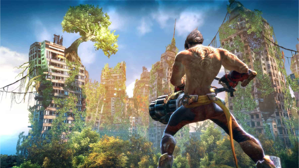 A screenshot from Enslaved: Odyssey to the West on the Xbox 360.