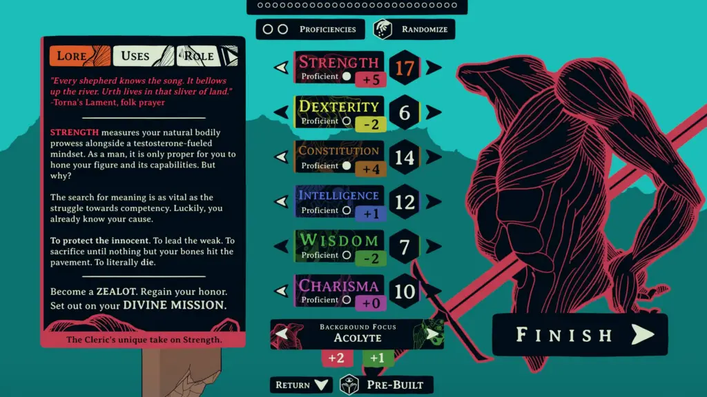Esoteric Ebb stat selection screen