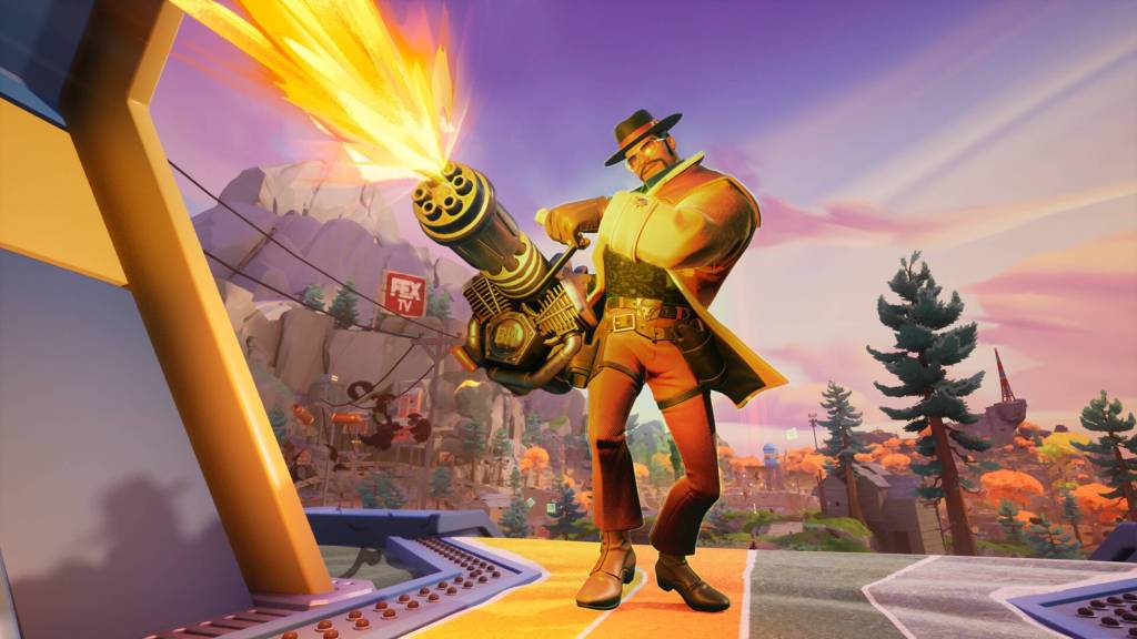 Bounty Hunter shooting his minigun in Last Flag