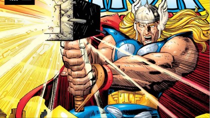 Thor firing energy from Mjolnir