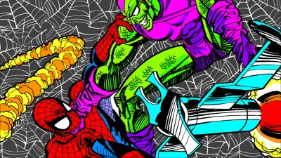 Spider-Man and Harry Osborn as Green Goblin fighting