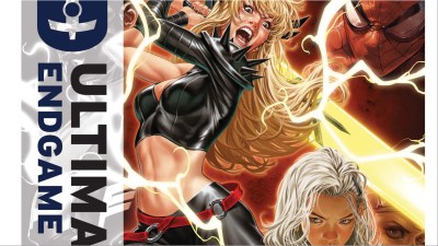 Marik about to behead Maystorm with Spider-Man looking on
