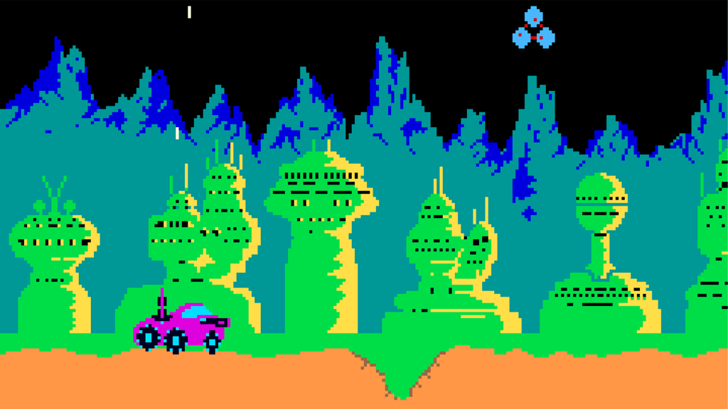 A screenshot from Moon Patrol.