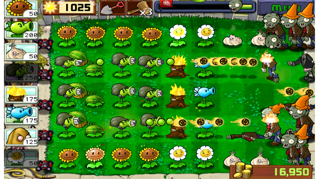 A screenshot from Plants vs. Zombies.