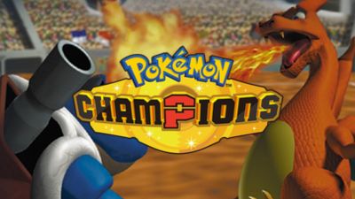 Pokemon Champions Logo over Pokemon Stadium Key Art