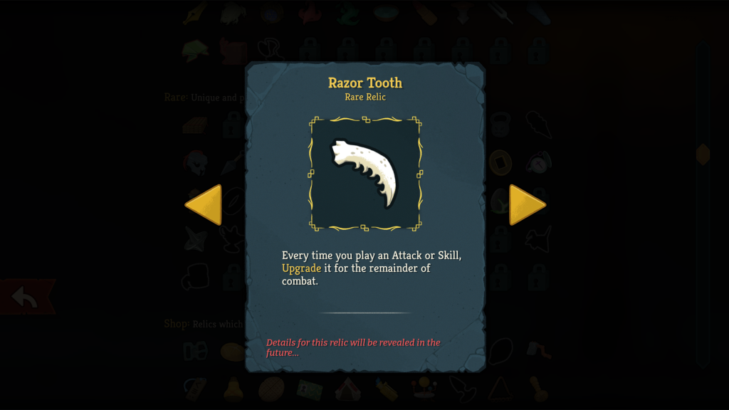 The Razor Tooth Relic in Slay the Spire II .