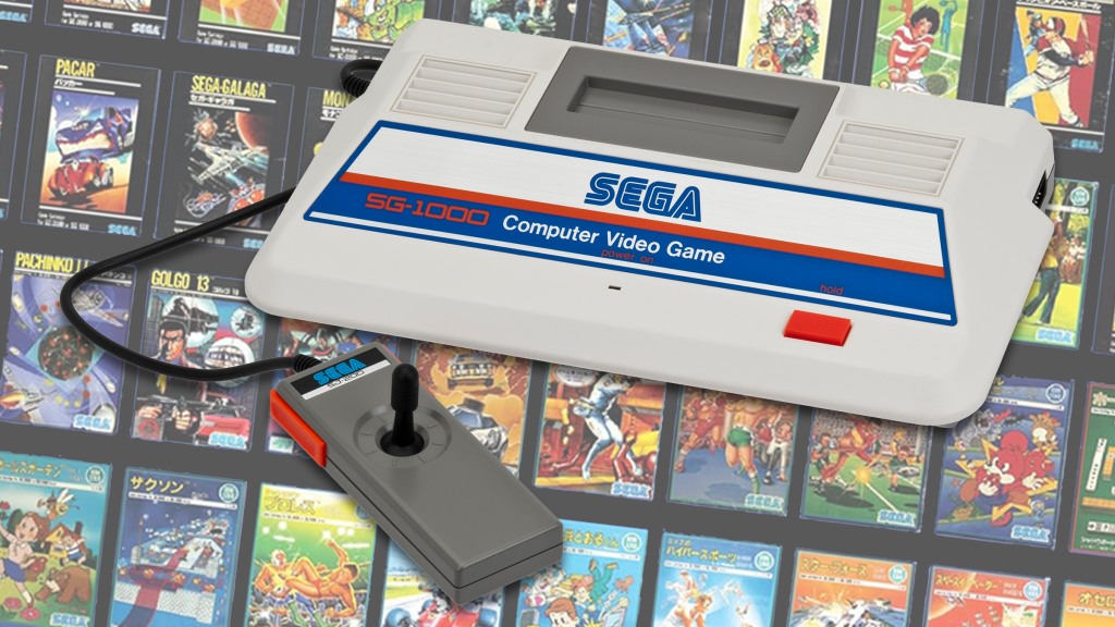 The SG-1000 over a field of its games.