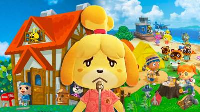 Isabelle from Animal Crossing looking sad in front of gameplay from Animal Crossing and Animal Crossing: New Horizons