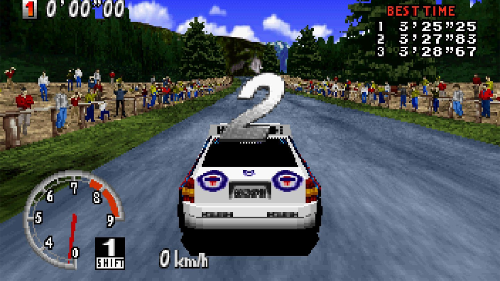 A screenshot from Sega Rally Championship.