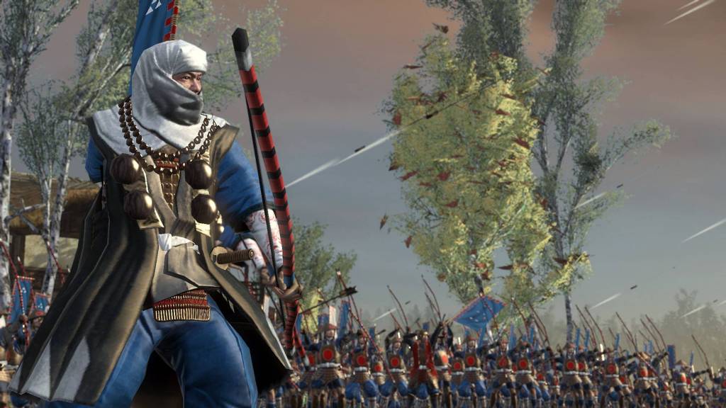 Archers firing in a battle in Shogun 2 Total War.
