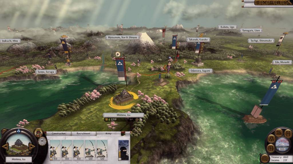 The campaign map in Shogun 2 Total War.