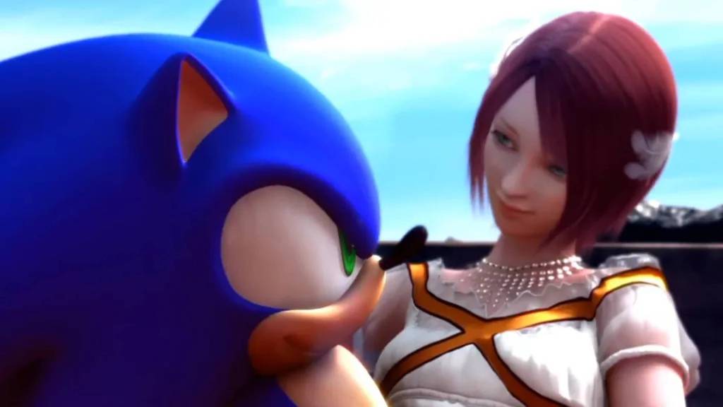 Sonic holding Princess Elise in Sonic The Hedgehog 2006.