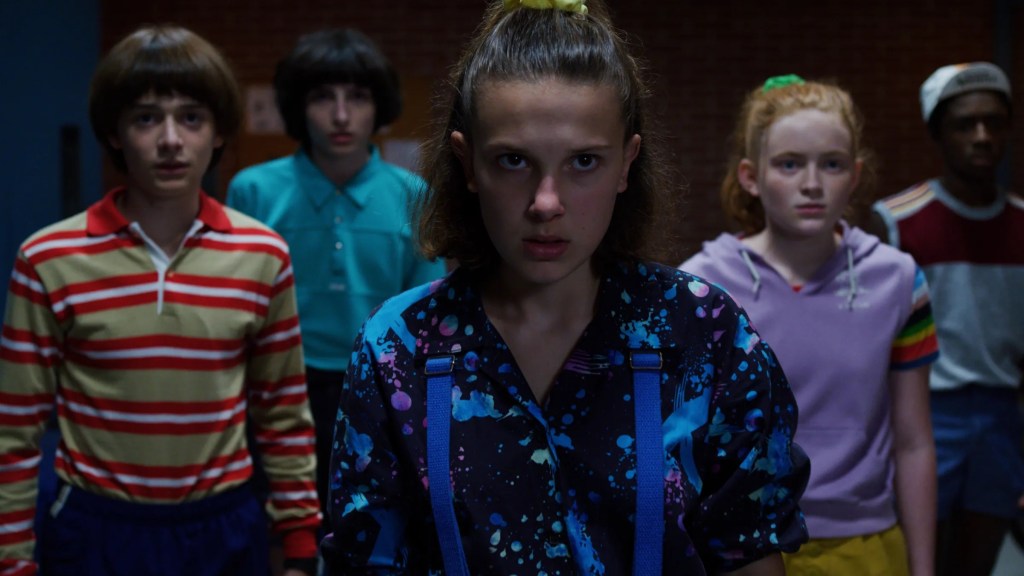 Eleven, Will, Max, Mike, and Lucas in Stranger Things