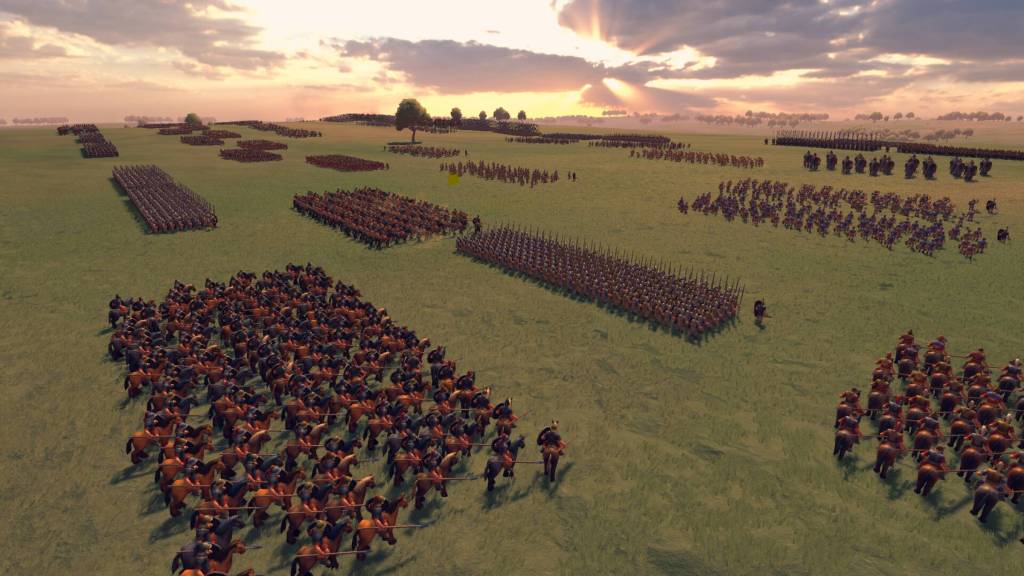 Soldiers running across a field in Strategos.