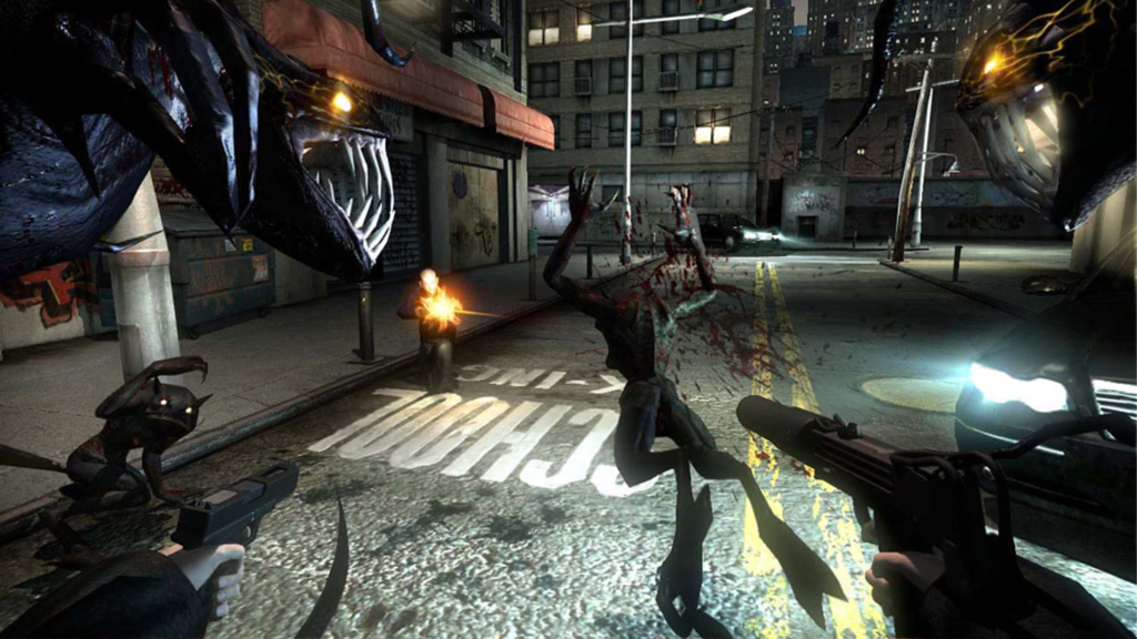A screenshot from The Darkness on the Xbox 360.