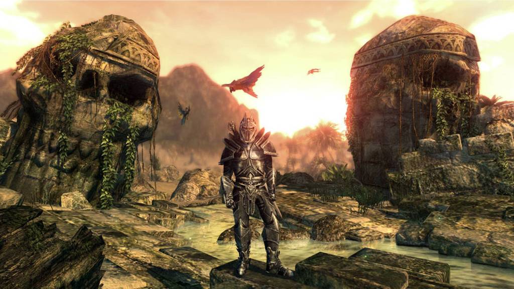 The player stood between two giant skulls in Two Worlds 2.