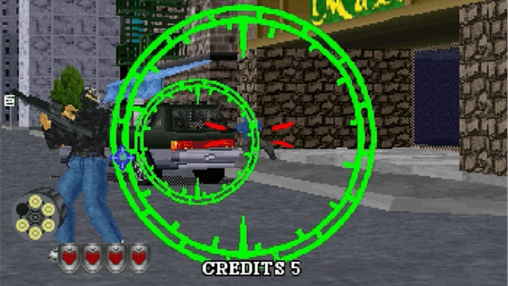 A screenshot from Virtua Cop 2.