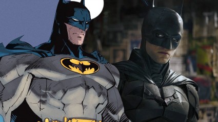 Split image of Batman in DC Comics and Robert Pattinson in The Batman