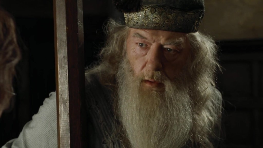 Dumbledore in the Gryffindor dormitory in Harry Potter and the Goblet of Fire