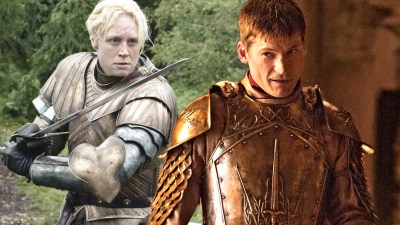 Split image of Brienne of Tarth and Jaime Lannister in Game of Thrones