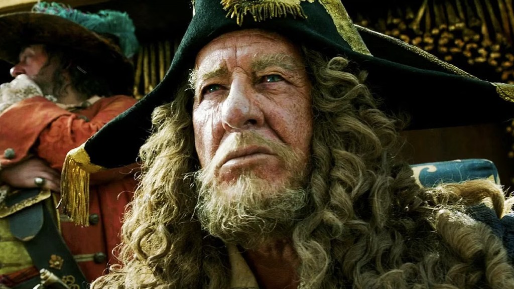 Geoffrey Rush as Barbossa in Pirates of the Caribbean: Dead Men Tell No Tales