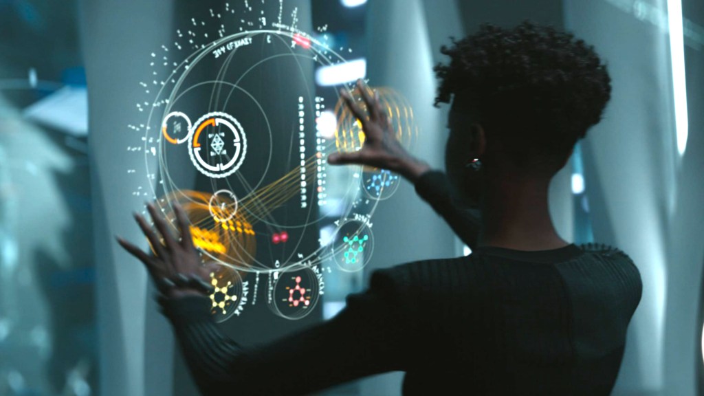 Shuri inventing a quantum computer in Black Panther: Wakana Forever