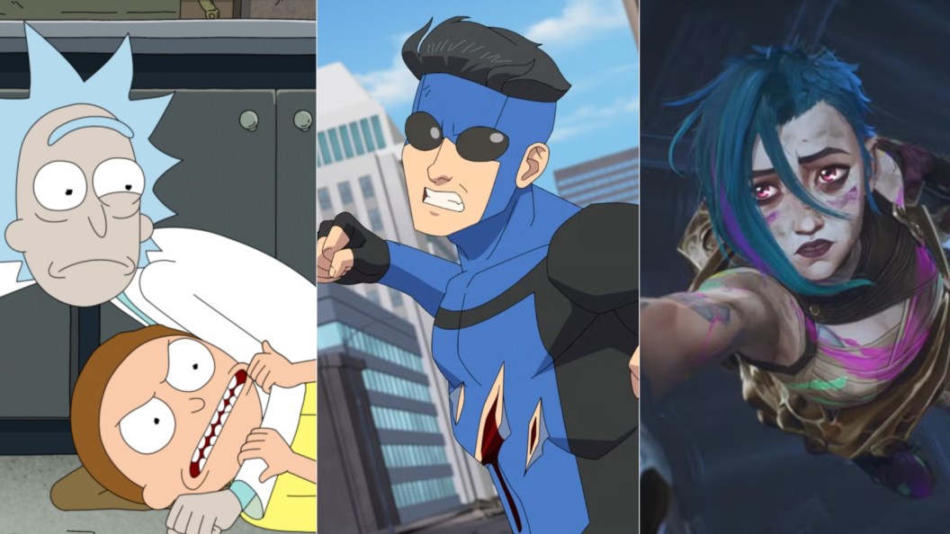 A split image of Rick and Morty, Invincible, and Arcane
