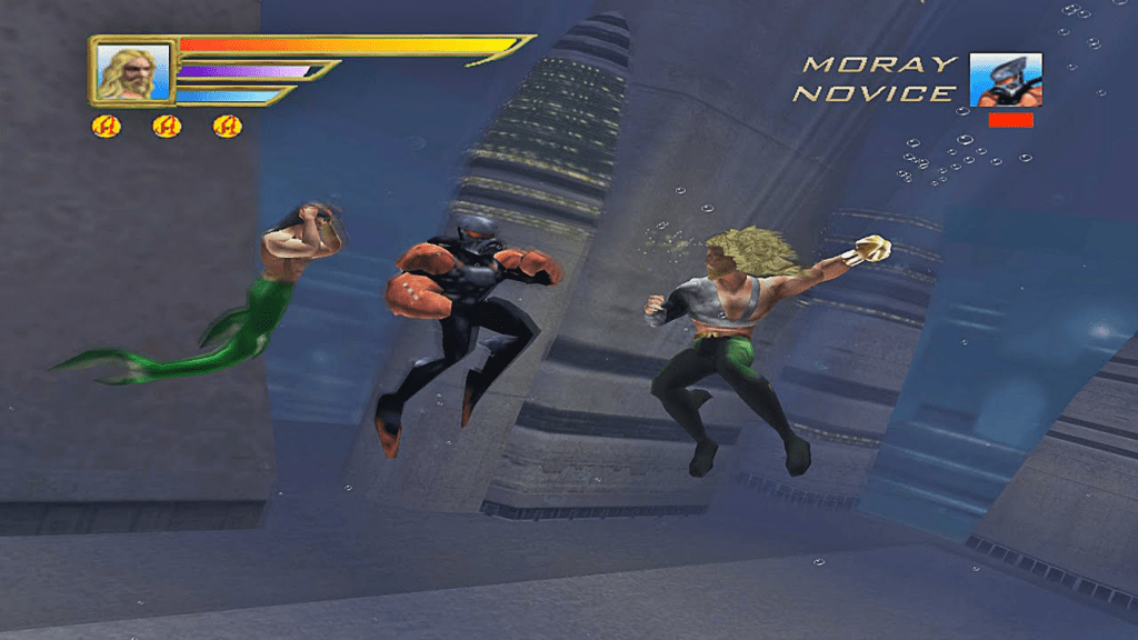 A screenshot from Aquaman: Battle For Atlantis on the Nintendo GameCube.