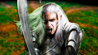 An elf holding a sword from the Battle for Middle Earth 2 box art.