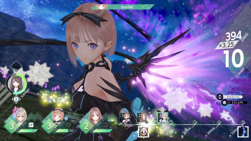 A character from Blue Reflection getting ready to attack.