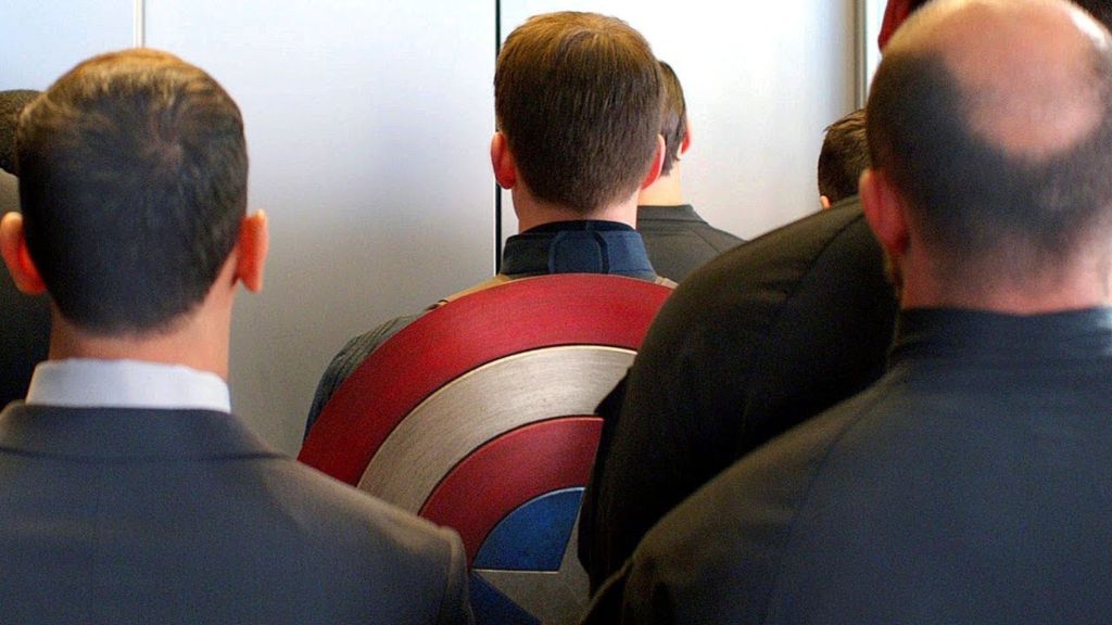 Captain America in the elevator in Winter Soldier