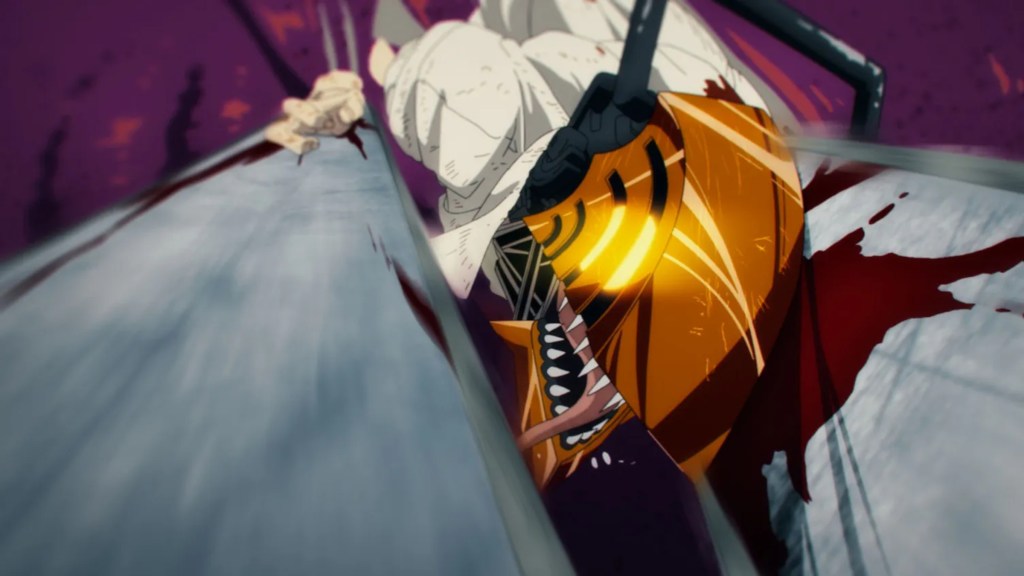 Denji transformed and attacking in Chainsaw Man Episode 1