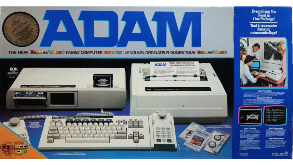 The retail box for the Coleco Adap showing all of its components.