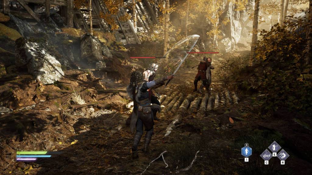 Ryn fighting enemies in a forest in Echoes of the End.