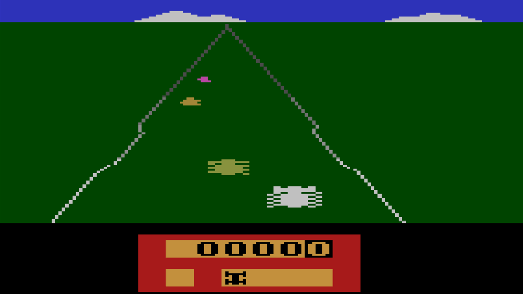 A screenshot from Enduro on the Atari 2600.
