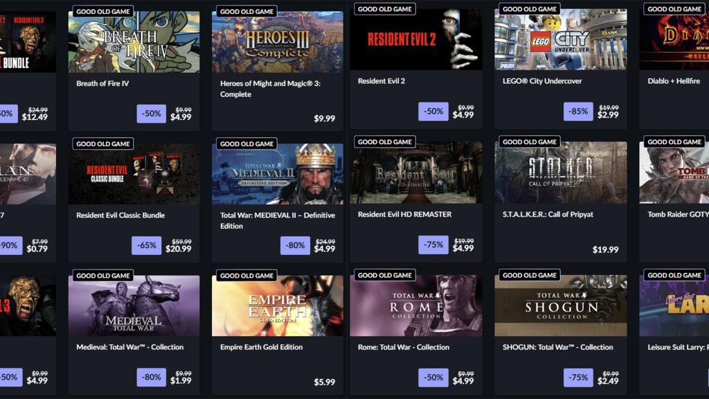 GOG Library of preserved games.