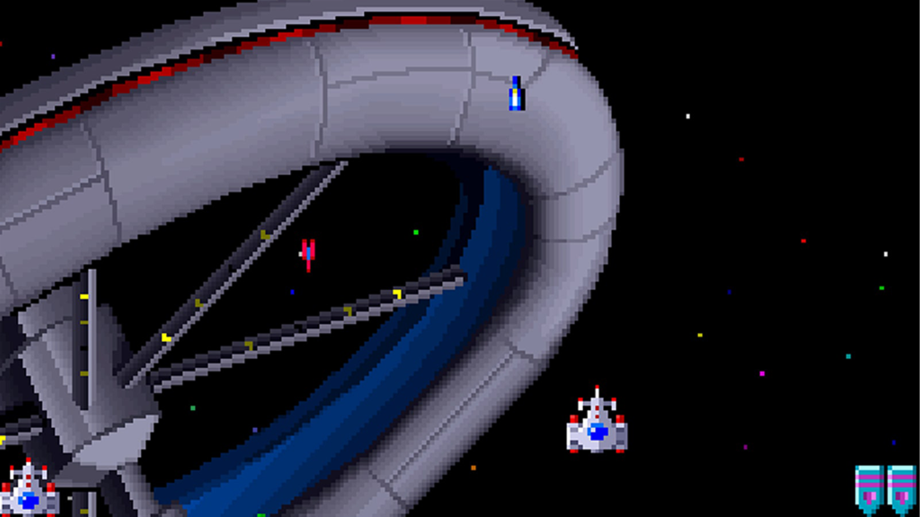 A screenshot from Galaga ‘88 on the TurboGrafx-16.