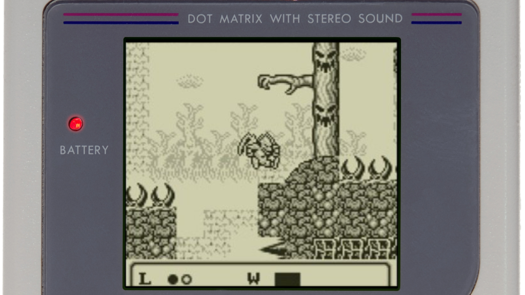 A screenshot from Gargoyleโs Quest on the Game Boy.