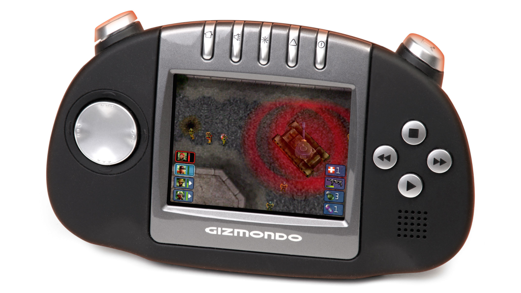 The Gizmondo with a game showing on its screen.