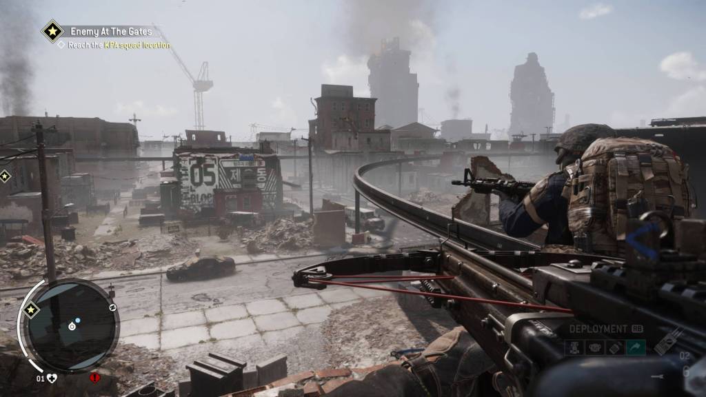The player holding a crossbow in Homefront the Revolution