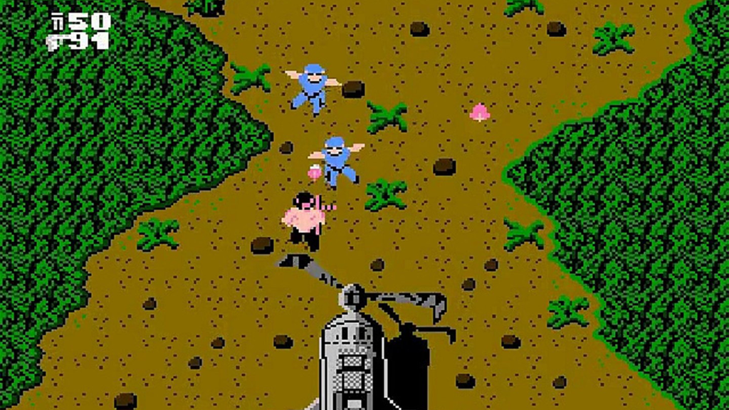 Uma captura de tela de Ikari Warriors no Nintendo Entertainment System.