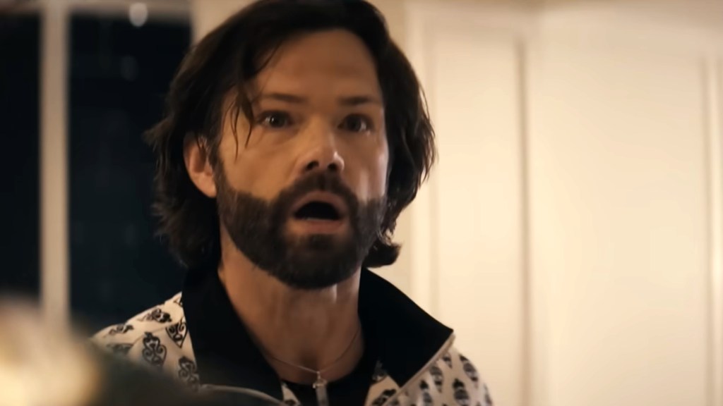 Jared Padalecki looking shocked as Mister Marathon in The Boys