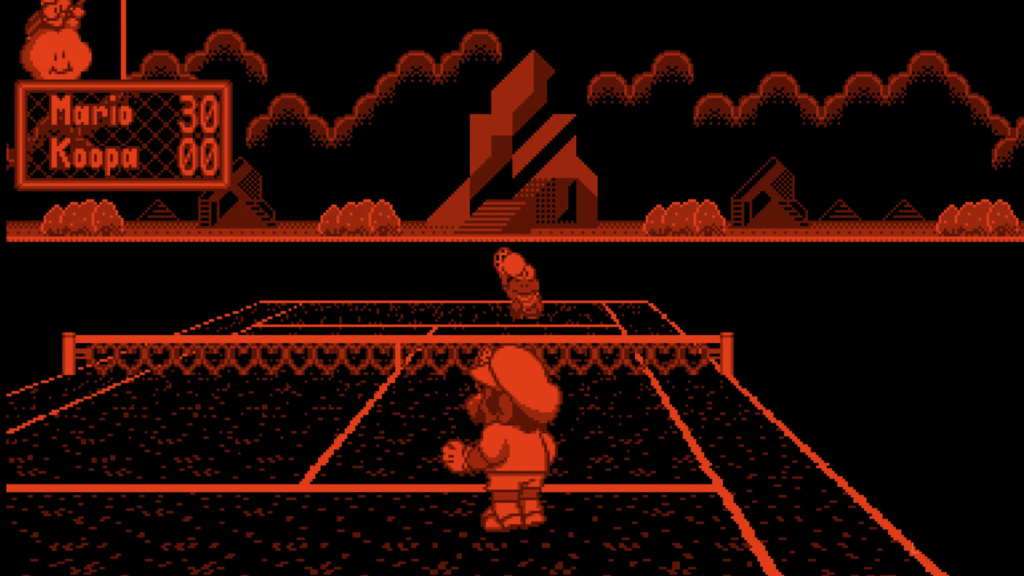 A screenshot from Mario Tennis on the Virtual Boy.