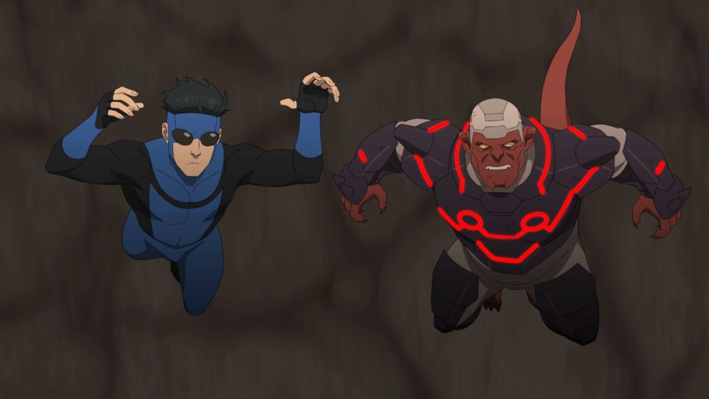 Mark and Damien Darkblood falling in Invincible Season 4, Episode 4