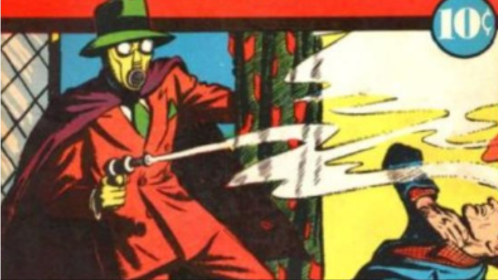 The Sandman using his gas gun against a criminal