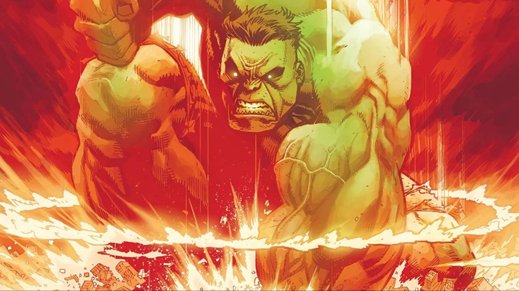 The Hulk in the center of an explosion