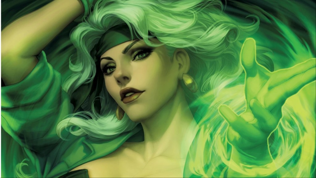 Fire wreathed by her distinctive green fire