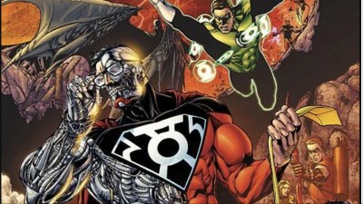 Cyborg Superman battling the Justice League
