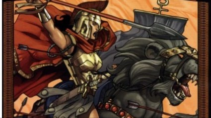 Hipployta with a spear riding a battlecat