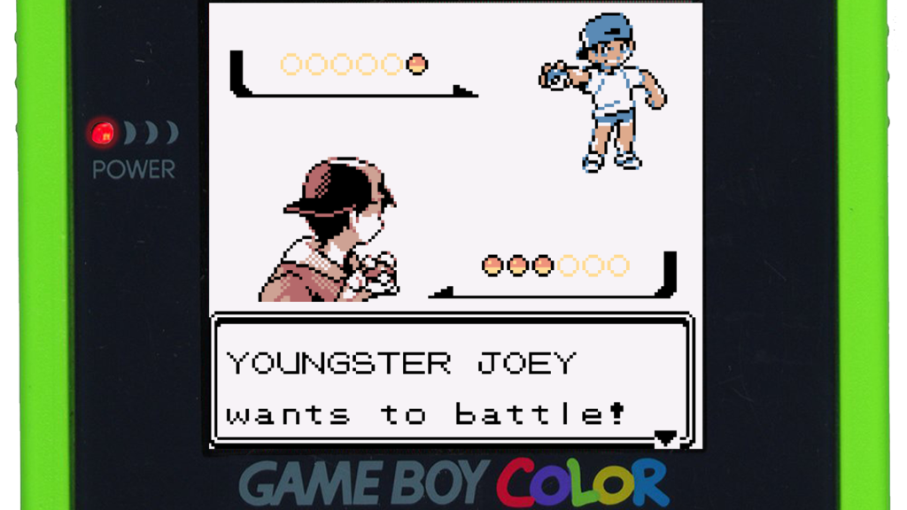 A screenshot from Pokémon Gold and Silver playing on the Nintendo Game Boy Color.